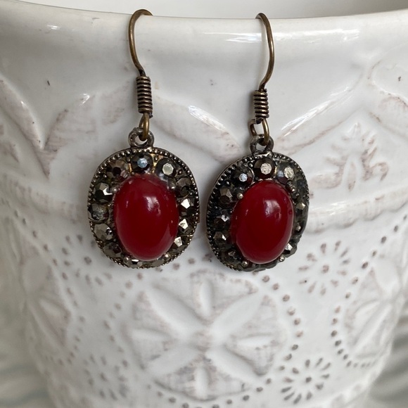 Red Holiday Sterling Silver Earrings with Austrian Shimmer Crystals Christmas - Picture 3 of 16